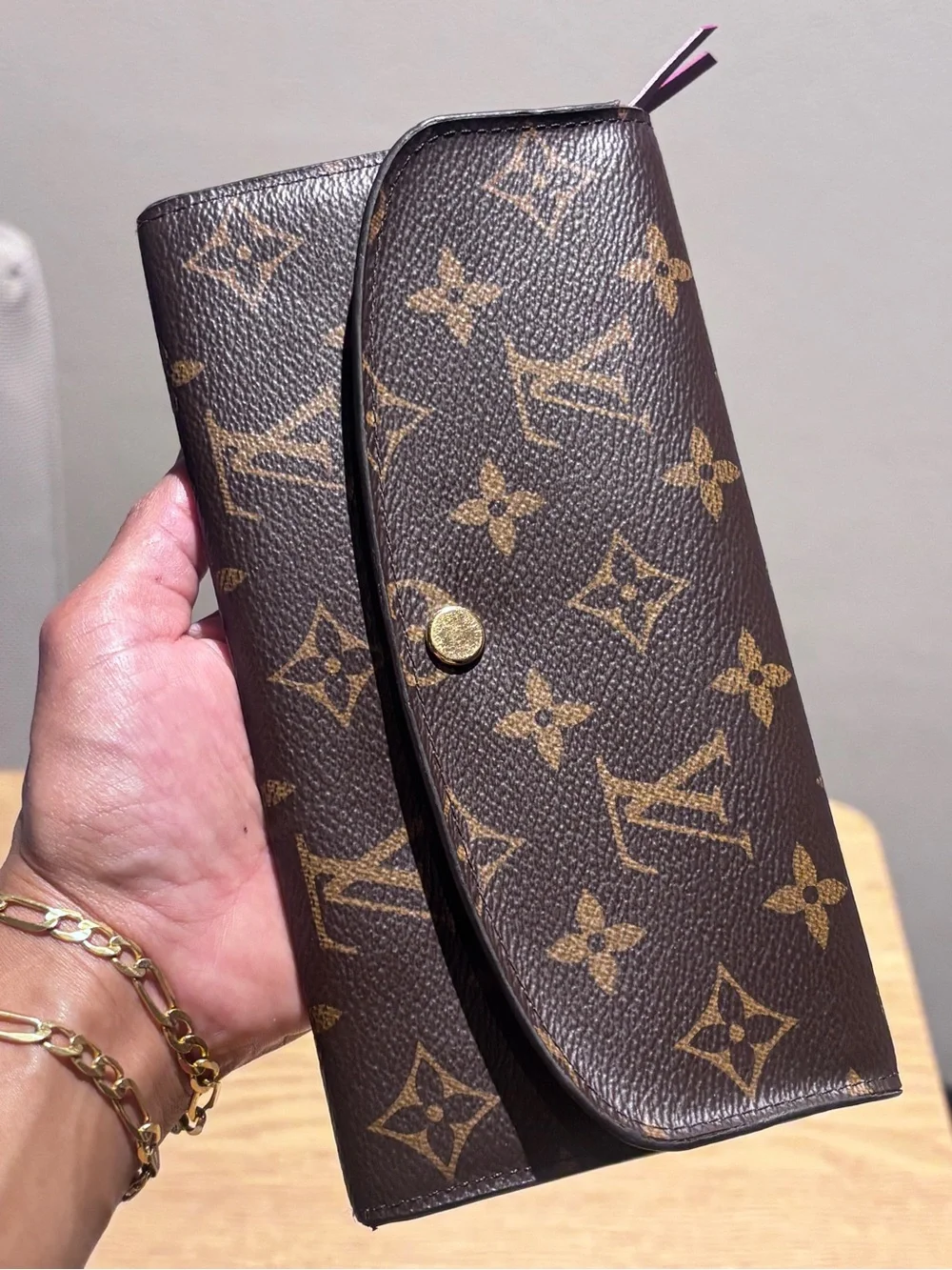 Louis Vuitton Emily Monogram Canvas Brown Flap Wallet Fuchsia